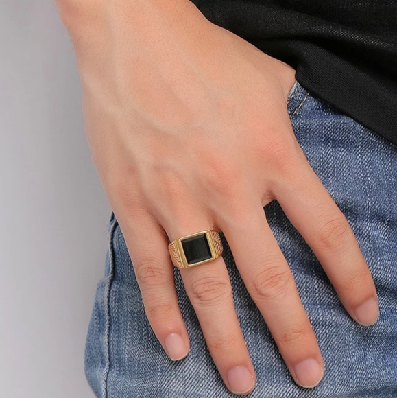 Gold Plated Black stone Men Ring - Picture 7 of 7
